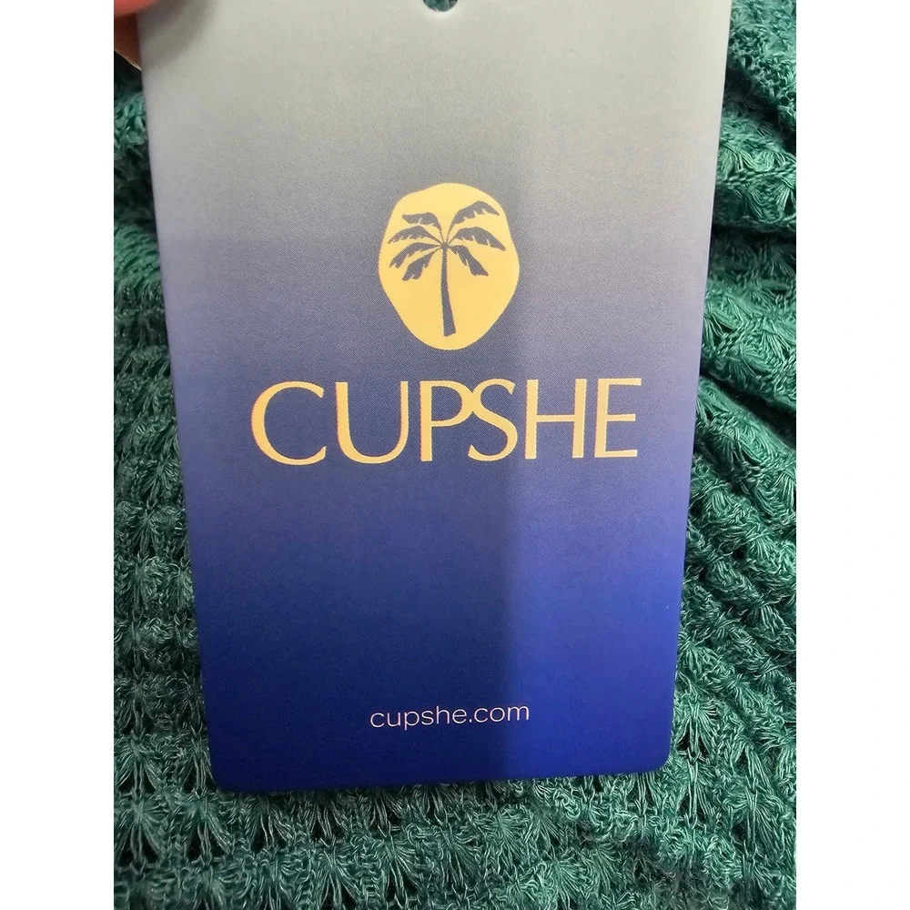 Cupshe Womens V-Neck Waffle Knit Swim Cover Up Teal Polyester Blend Size XL